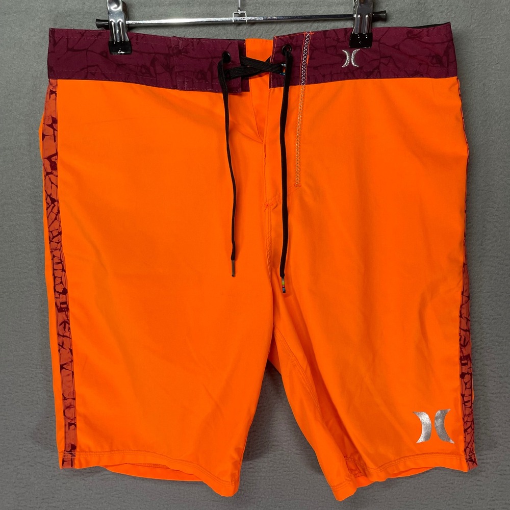 Hurley Board Shorts 32 Neon Orange Surf Swim Graphic